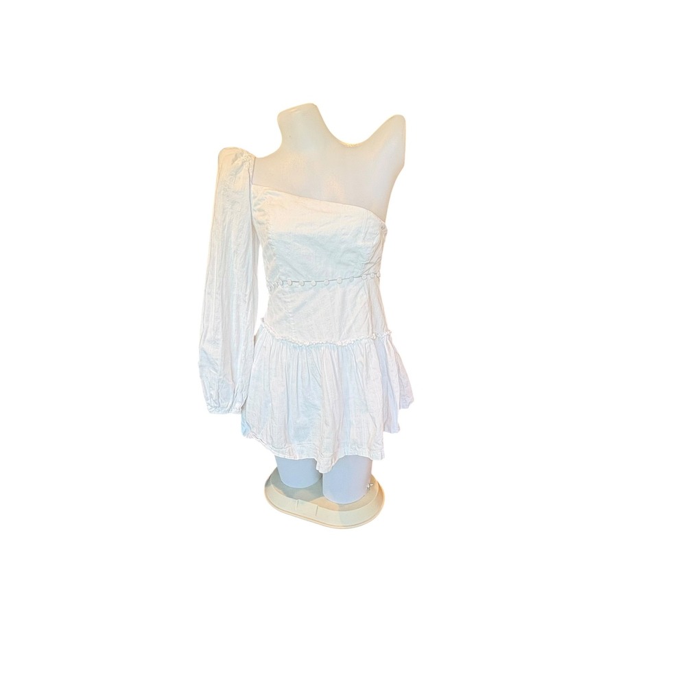 White One Shoulder‎ Ruffle Mini Dress Statement Boho Seven Wonders XS/4 Bridal